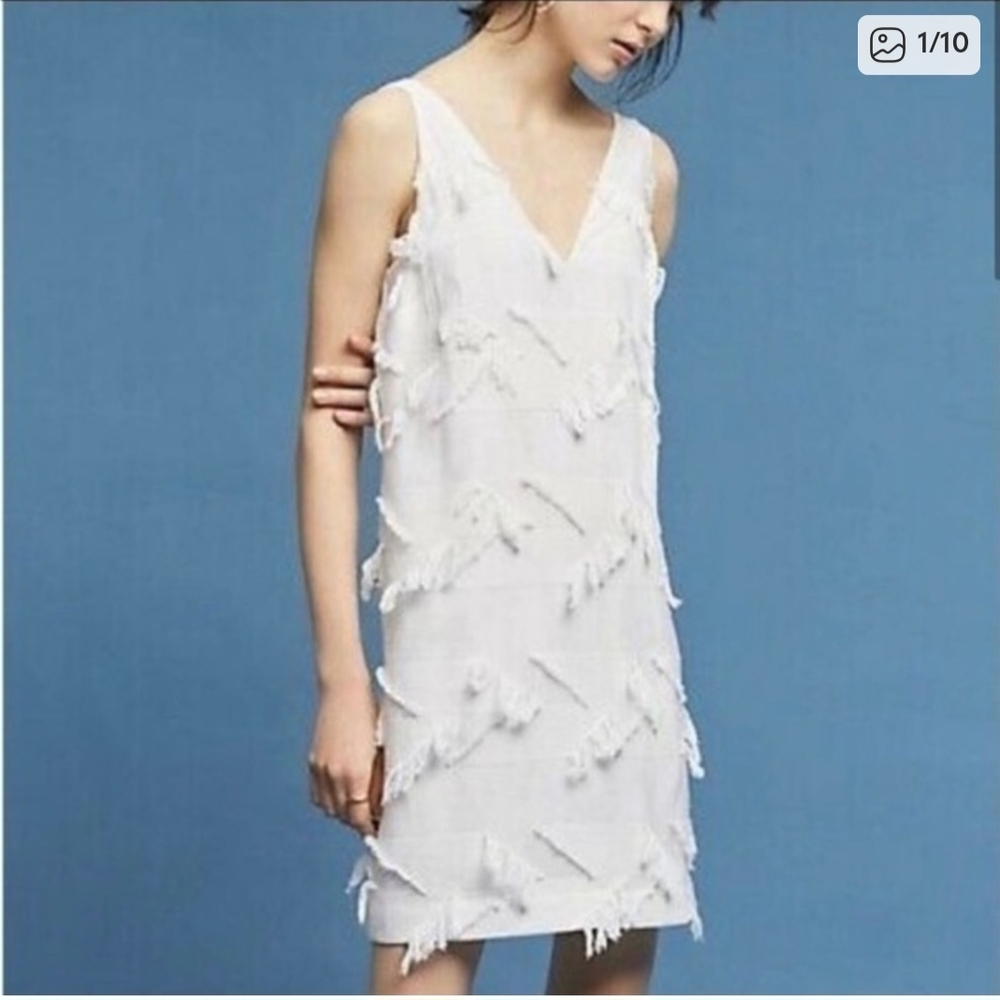 ANTHROPOLOGIE White Sleeveless Fringe Dress